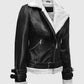 Rita Ora Black Leather Biker Jacket for Women – Custom Fit - collar and zip close-up