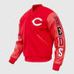 MLB Cincinnati Reds Men's Red Varsity Leather Jacket - side angle view