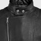 Shotgun Black Moto Leather Jacket for Men – Custom Fit - collar and zip close-up