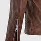 Men's Beast Spanish Brown Biker Leather Jackets Jacket - collar and zip close-up