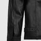 David Schwimmer Friends Season 4 Black Leather Jacket for Men - collar and zip close-up