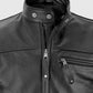 Keanu Reeves John Wick Black Biker Leather Jacket for Men - collar and zip close-up