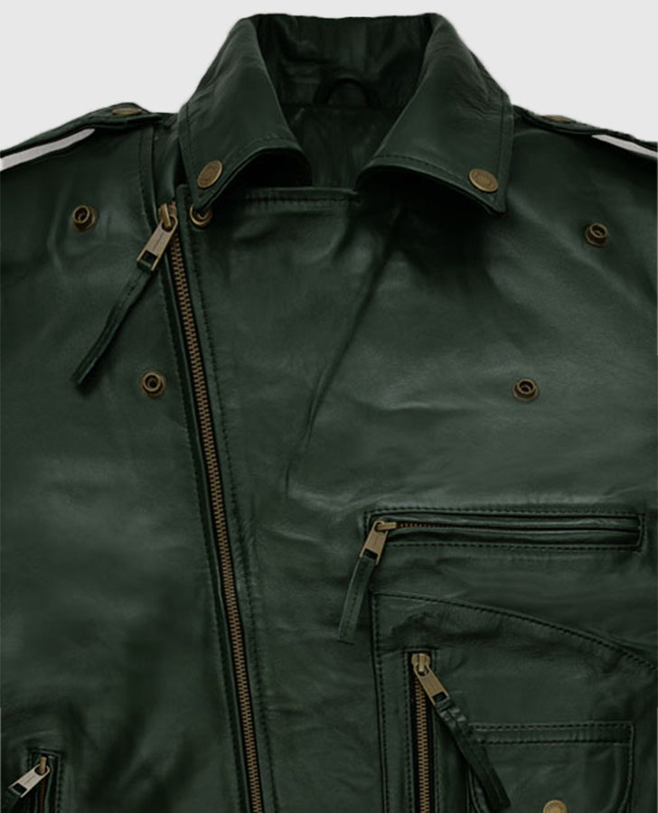 Chris Pine Black Leather Biker Jacket for Men – Custom Fit - side angle view