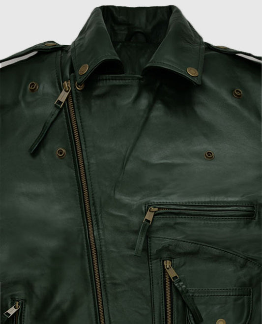 Chris Pine Black Leather Biker Jacket for Men – Custom Fit - side angle view