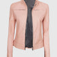 Women's Cafe Racer Light Pink Leather Jacket – Premium Outerwear - sleeve and cuff detail