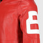 Dizller 8 Ball Pool Red Letterman Bomber Leather Jacket for Men - collar and zip close-up
