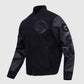 NBA Golden State Warriors Men's Black Varsity Leather Jacket - collar and zip close-up