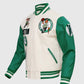 NBA Boston Celtics Men's Rib Green Wool Varsity Jacket - collar and zip close-up