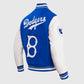 MLB Brooklyn Dodgers Men's Rib Wool Varsity Jacket Royal Blue White - side angle view