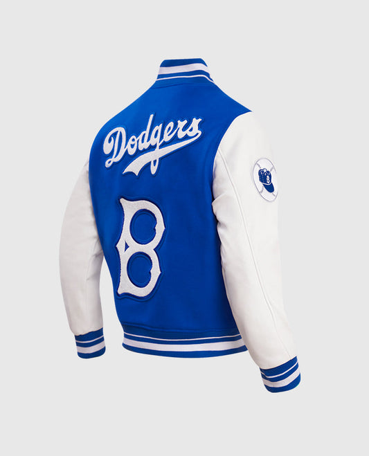 MLB Brooklyn Dodgers Men's Rib Wool Varsity Jacket Royal Blue White - side angle view