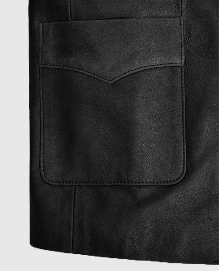 Ben Stiller Black Leather Blazer for Men – Custom Fit - inner lining view