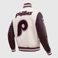 MLB Philadelphia Phillies Men's Rib White Wool Varsity Jacket - collar and zip close-up