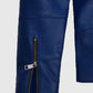 Antonio Banderas Blue Leather Biker Jacket for Men - collar and zip close-up