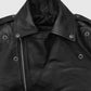 Jimin Black Biker Leather Jacket for Men – Premium Outerwear - collar and zip close-up