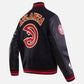 NBA Atlanta Hawks Men's Rib Black Wool Varsity Jacket - collar and zip close-up
