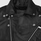 Kylian Mbappe Black Biker Leather Jacket for Men – Custom Fit - collar and zip close-up