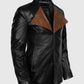 Jim Morrison Black Leather Jacket for Men – Custom Fit - collar and zip close-up