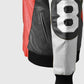 8 Ball Pool David Puddy Red & Black Bomber Leather Jacket for Men - collar and zip close-up