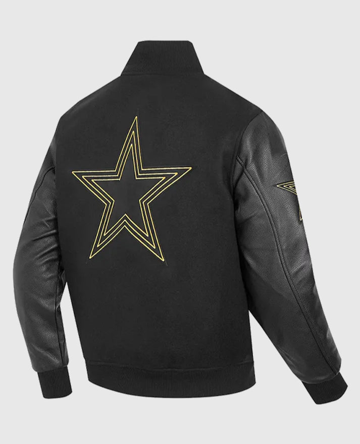 Dallas Cowboys Black & Gold Varsity Jacket - collar and front closure detail