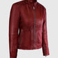 Kaya Scodelario Resident Evil Red Leather Jacket for Women - collar and zip close-up
