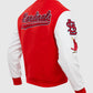 MLB ST. Louis Cardinals Men's Red Varsity Leather Jacket - collar and zip close-up