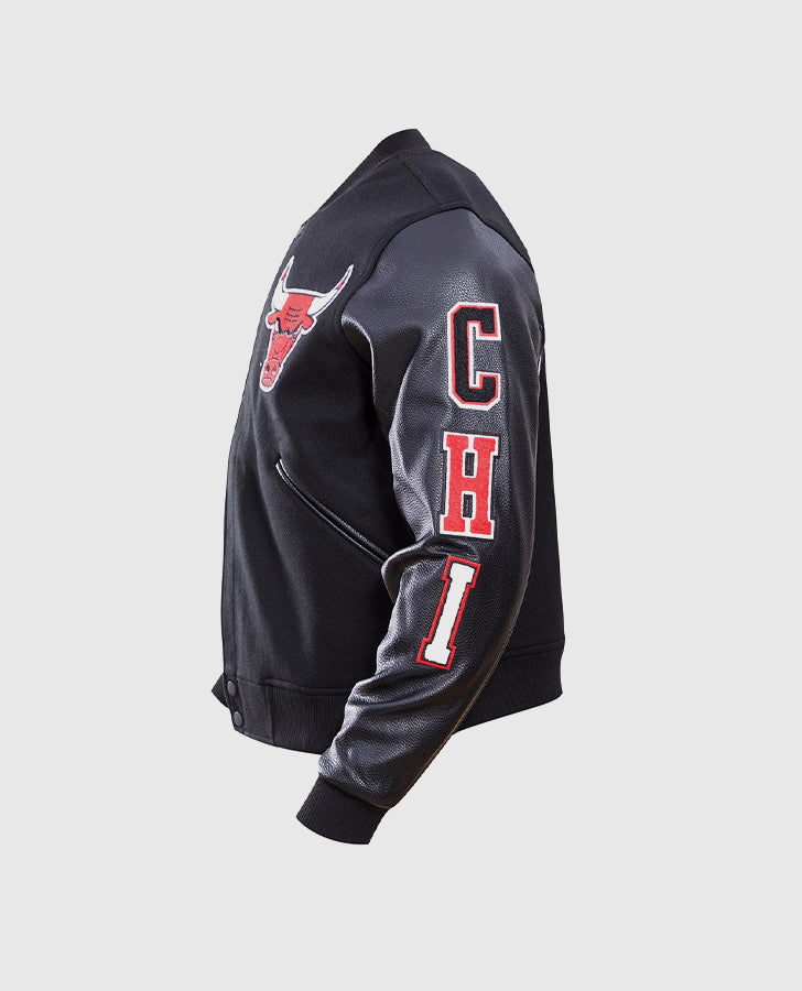 NBA Chicago Bulls Men's Black Varsity Leather Jacket - inner lining view