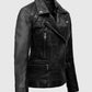 Lucifer S05 Chloe Decker Black Leather Biker Jacket for Women - collar and zip close-up