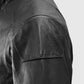 Men's Black Cafe Racer Leather Jacket | Genuine Leather - collar and zip close-up