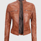 Women's Tan Cafe Racer Leather Jacket – Premium Outerwear - inner lining view