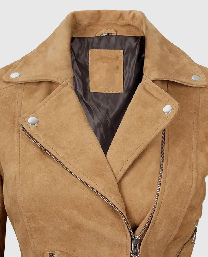 Women's Premium Brown Suede Biker Leather Jacket – Premium Outerwear - side angle view