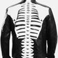 Halloween Special Spooky Skeleton Bones Cosplay Black Leather Jacket - collar and zip close-up