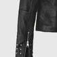 Eva Studded Black Leather Biker Jacket for Women | Genuine Leather - model wearing the jacket