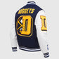 NBA Denver Nuggets Men's Rib Blue & White Wool Varsity Jacket - side angle view