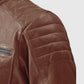 Firefly Moto Tan Biker Leather Jacket for Men – Custom Fit - collar and zip close-up