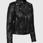 Lucy Hale Black Biker Leather Jacket for Women – Custom Fit - collar and zip close-up