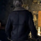 Resident Evil 4 Remake Leon Kennedy Brown Bomber Leather Jacket - collar and zip close-up