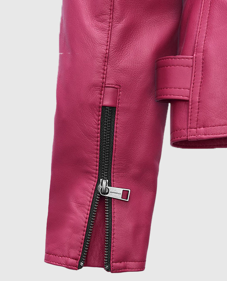 Jessica Alba Pink Leather Biker Jacket for Women – Custom Fit - inner lining view