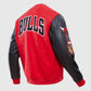 NBA Chicago Bulls Men's Red Varsity Leather Jacket - collar and zip close-up