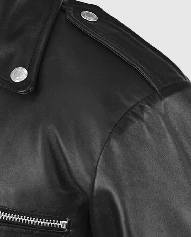 Jeffrey Dean Morgan the Walking Dead Black Biker Leather Jacket - inner lining view