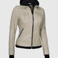 Women's Beige Bomber Leather Jacket with Hood – Custom Fit - inner lining view