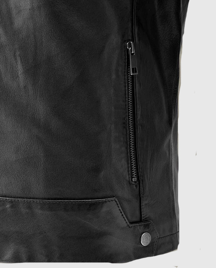 Men's Black Cafe Racer Leather Jacket | Genuine Leather - inner lining view