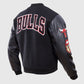 NBA Chicago Bulls Men's Black Varsity Leather Jacket - collar and zip close-up