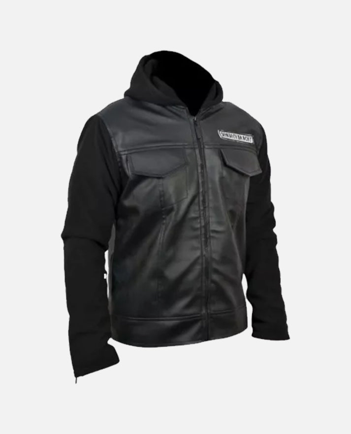 Sons of Anarchy Black Leather Hooded Jacket with Hoodie for Men - inner lining view