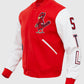 MLB ST. Louis Cardinals Men's Red Varsity Leather Jacket - side angle view