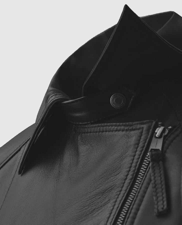 Women's Black & White Biker Leather Jacket | Genuine Leather - side angle view