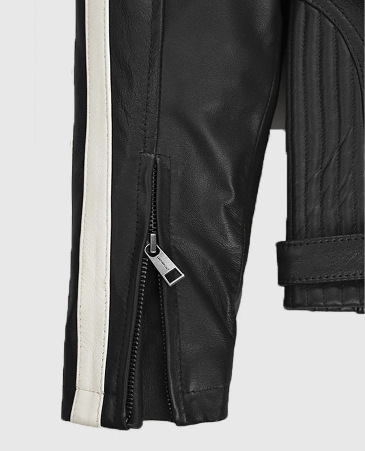 Robert Pattinson Vintage Black Leather Jacket for Men - detail view