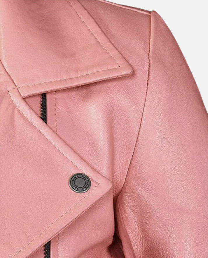 Women's Pink Leather Biker Jacket – Premium Outerwear - inner lining view
