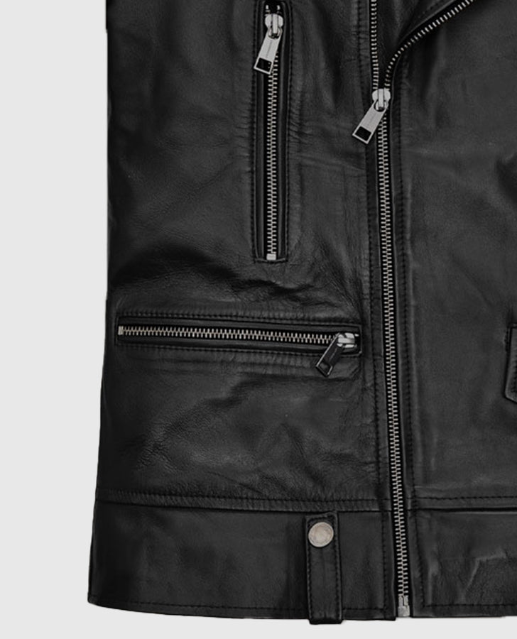 Jimin Black Biker Leather Jacket for Men – Premium Outerwear - inner lining view