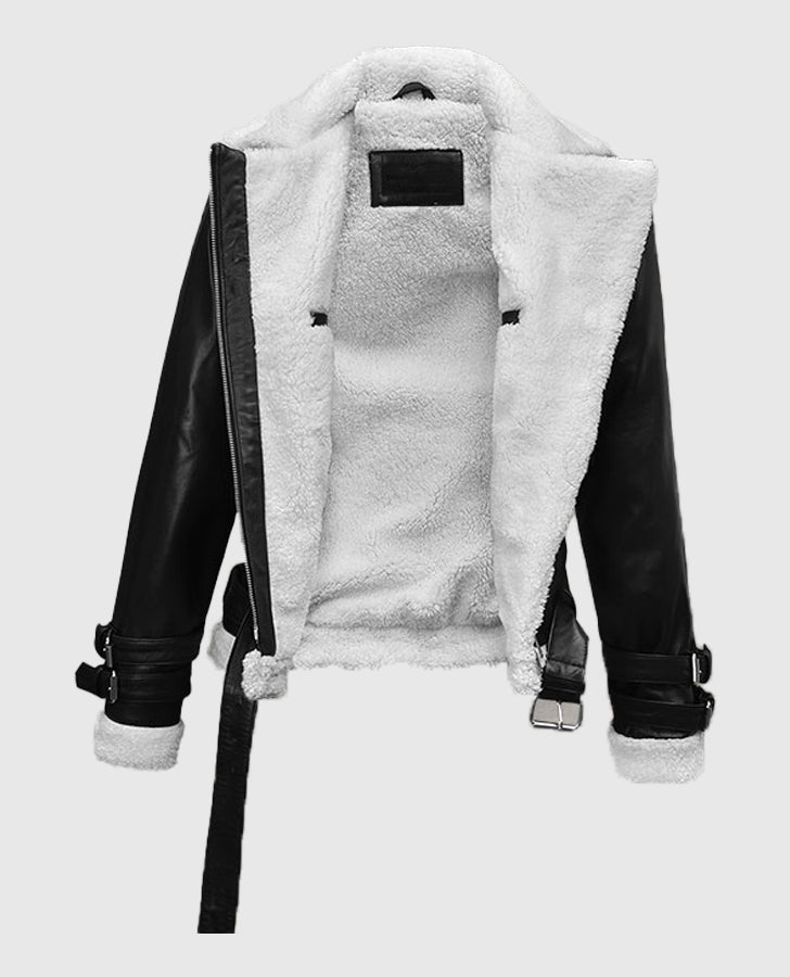 Rita Ora Black Leather Biker Jacket for Women – Custom Fit - inner lining view