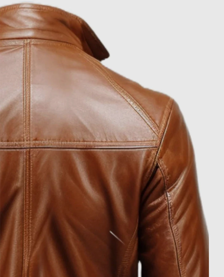 Men's Vintage Big Pockets Tan Brown Leather Coat – Custom Fit - side angle view